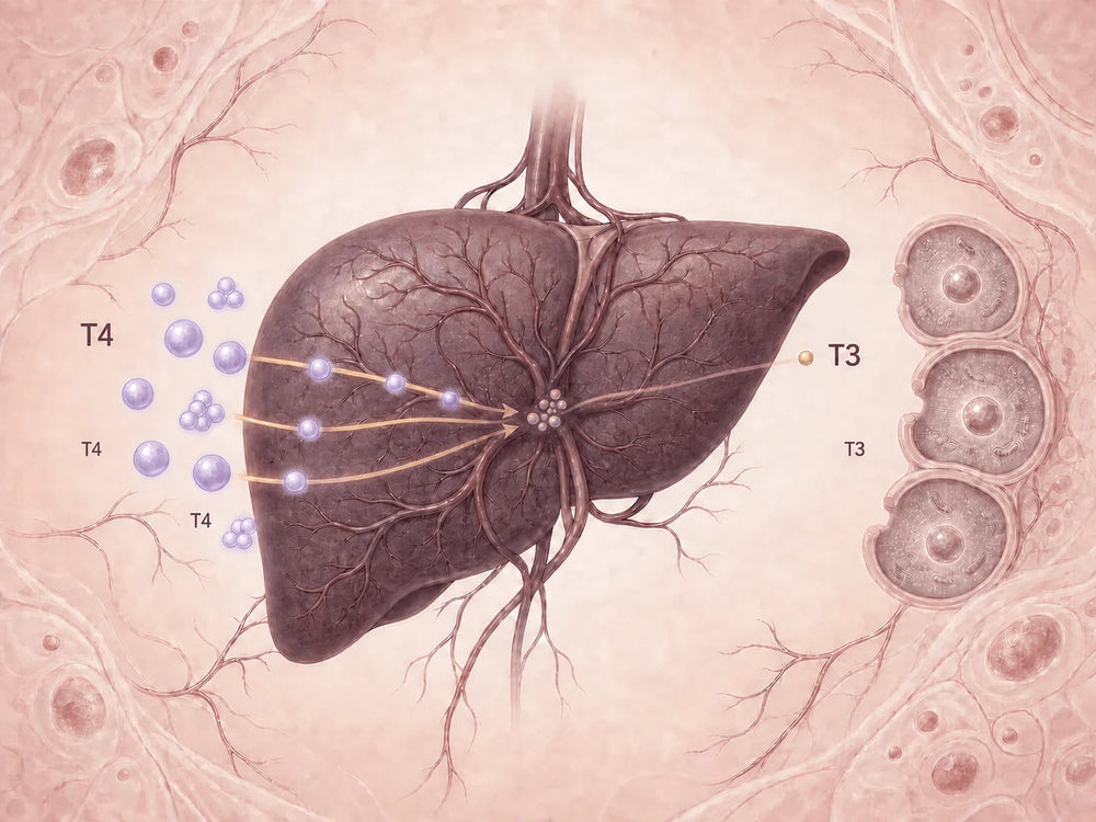 Liver and thyroid hormone conversion illustration