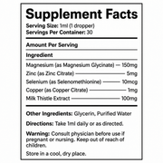 Nourveen Supplement Facts label with milk thistle, magnesium, zinc, selenium and copper