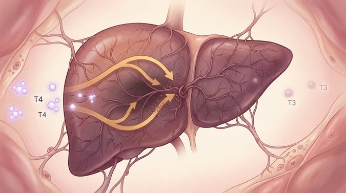Illustration showing a sluggish liver that is not converting T4 into T3