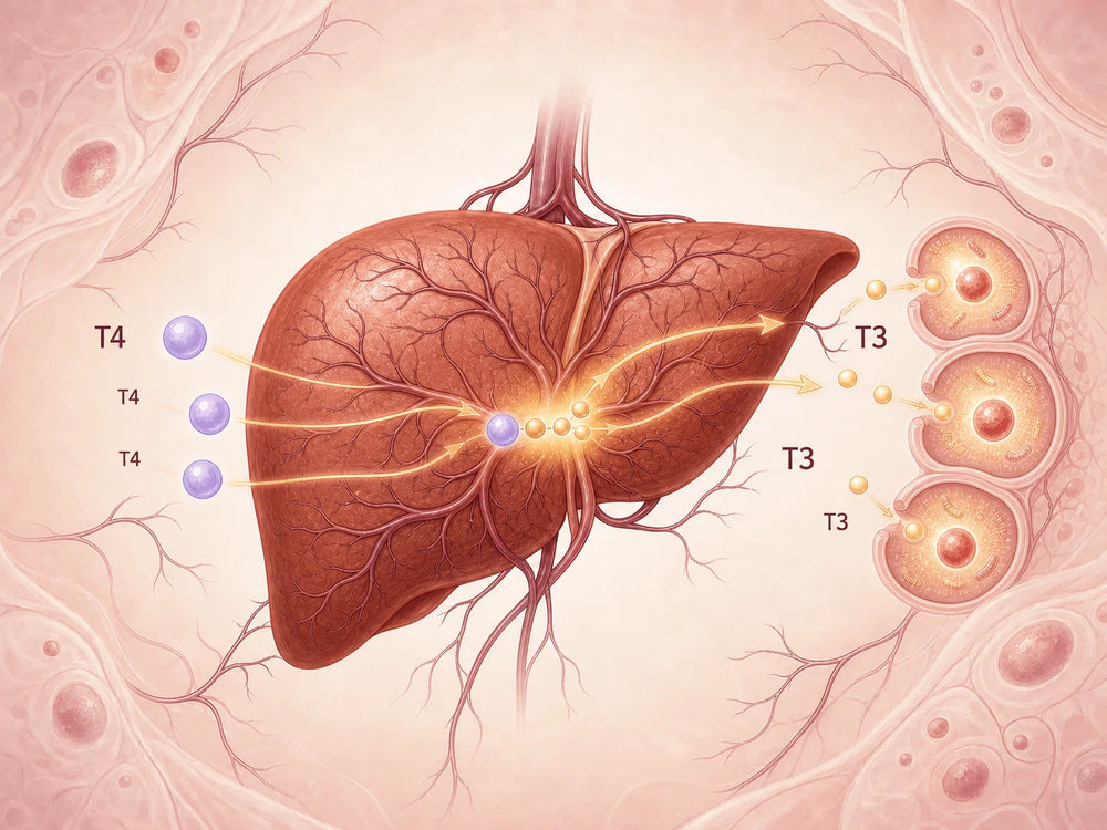 Liver and thyroid hormone conversion illustration